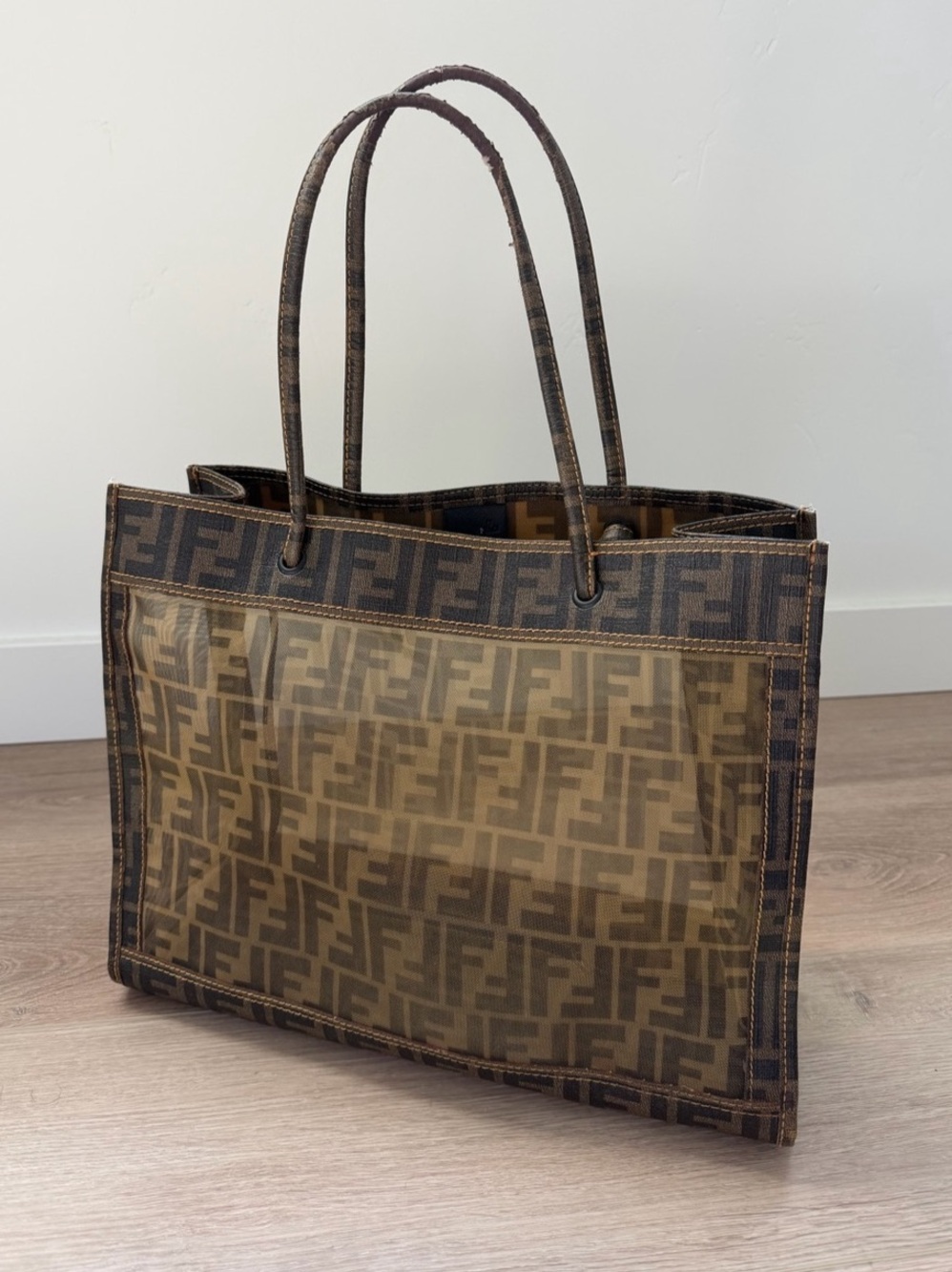 Fendi Zucca Mesh Tote with Pouch Brown & Black